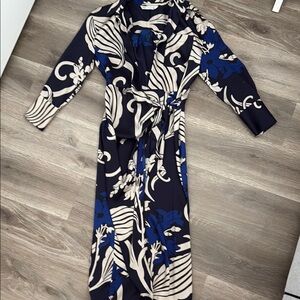 Elegant Navy and Cream Floral Wrap Dress